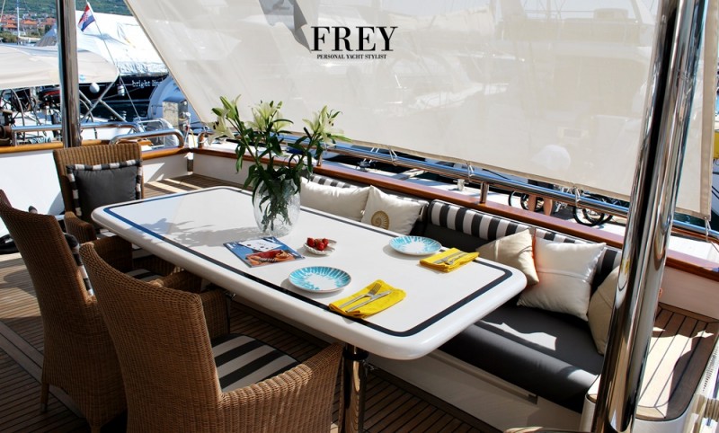 Cockpit lounge seats on Elegance yacht