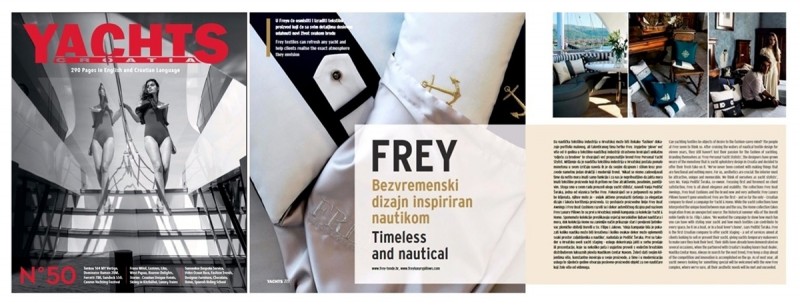 Frey in Yachts Croatia magazine No. 50. Timeless nautical design with Frey Luxury Pillows collection. 