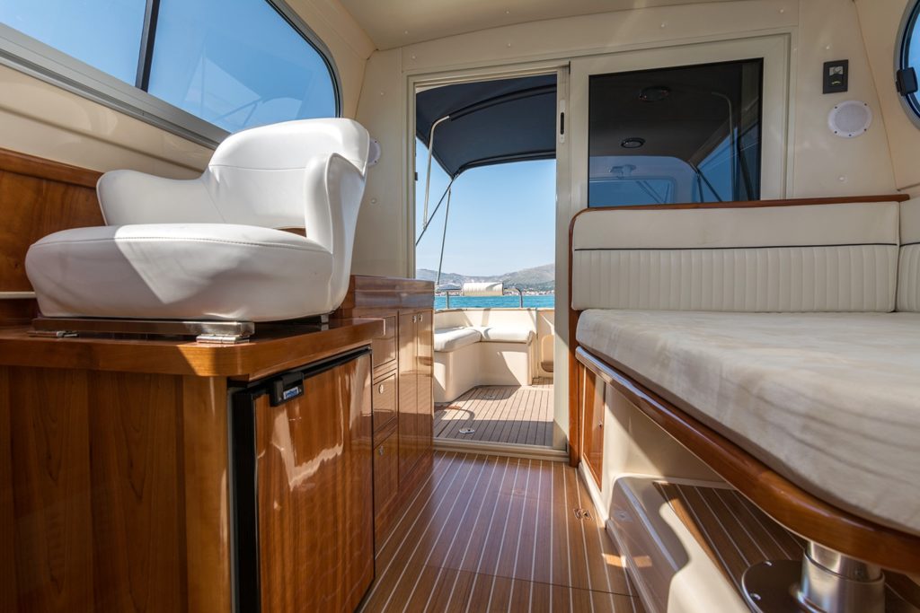 Frey has the perfect makeover idea for styling Damor Fjera 980 yacht interior with new bespoke curtains & Frey Luxury Pillows.