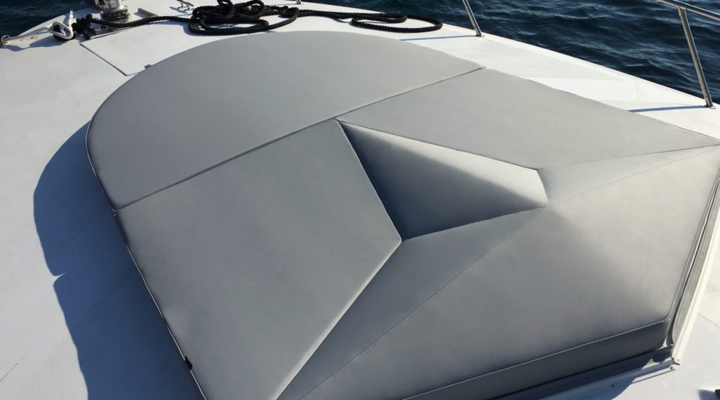 Innovative, modern yacht sunbathing cushion in shape of stylish compass rose. Original idea of naval architect Ivan Filipović. 