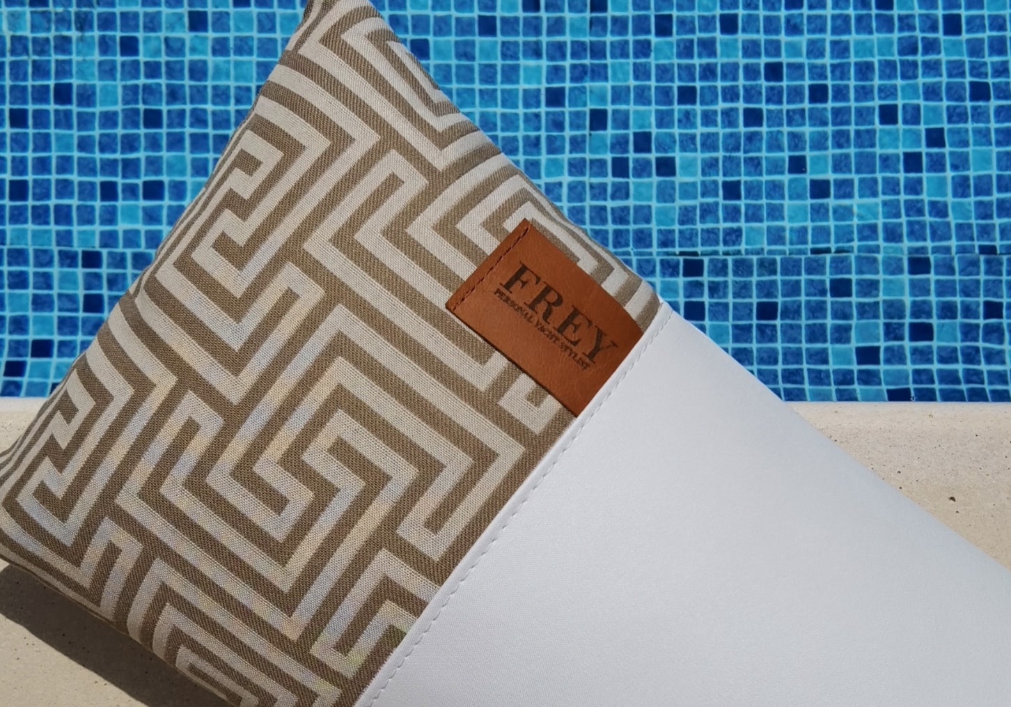 Stylise your poolside with Frey Luxury Pillows in modern fabric by Sunbrella. Water-repellant & filled with 100% soft down.