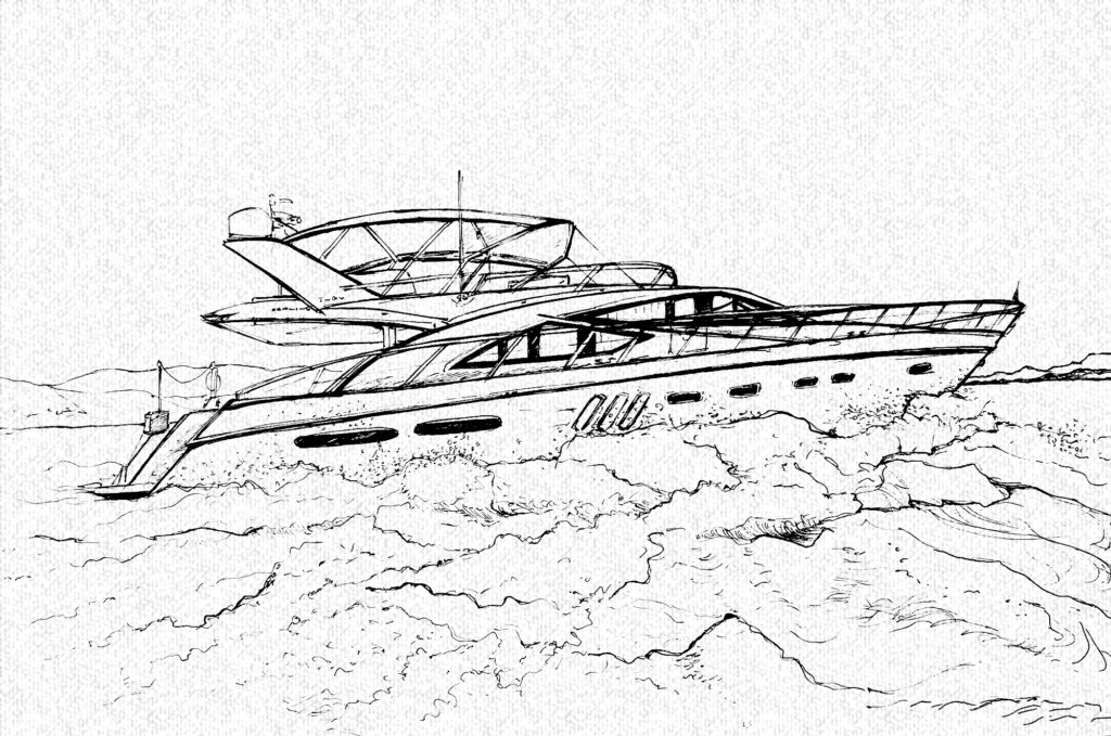 It begins with a sketch for your project at Frey. Sealine T-60 project sketch for reupholstered cushions, flybridge and bimini top.