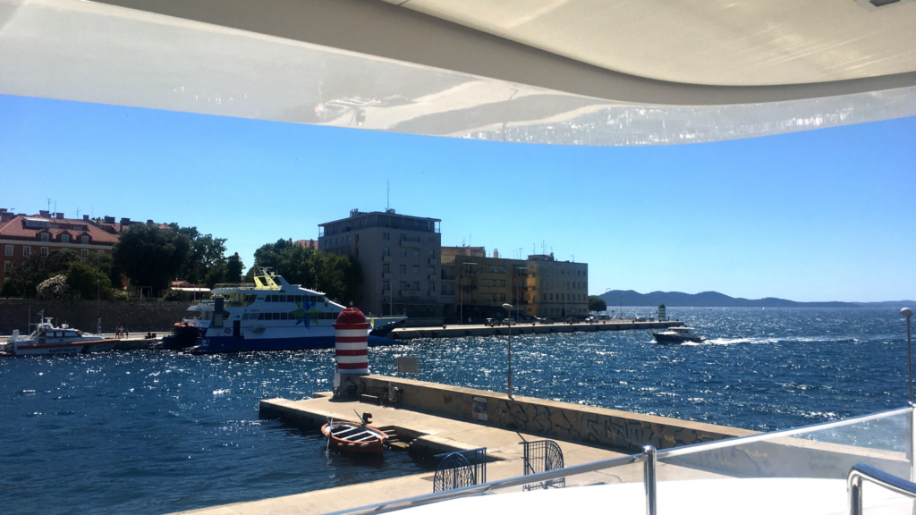 Beautiful sea views from deck onboard luxurious Sanlorenzo superyacht Aleksandar VII, in Điga, Zadar, Croatia