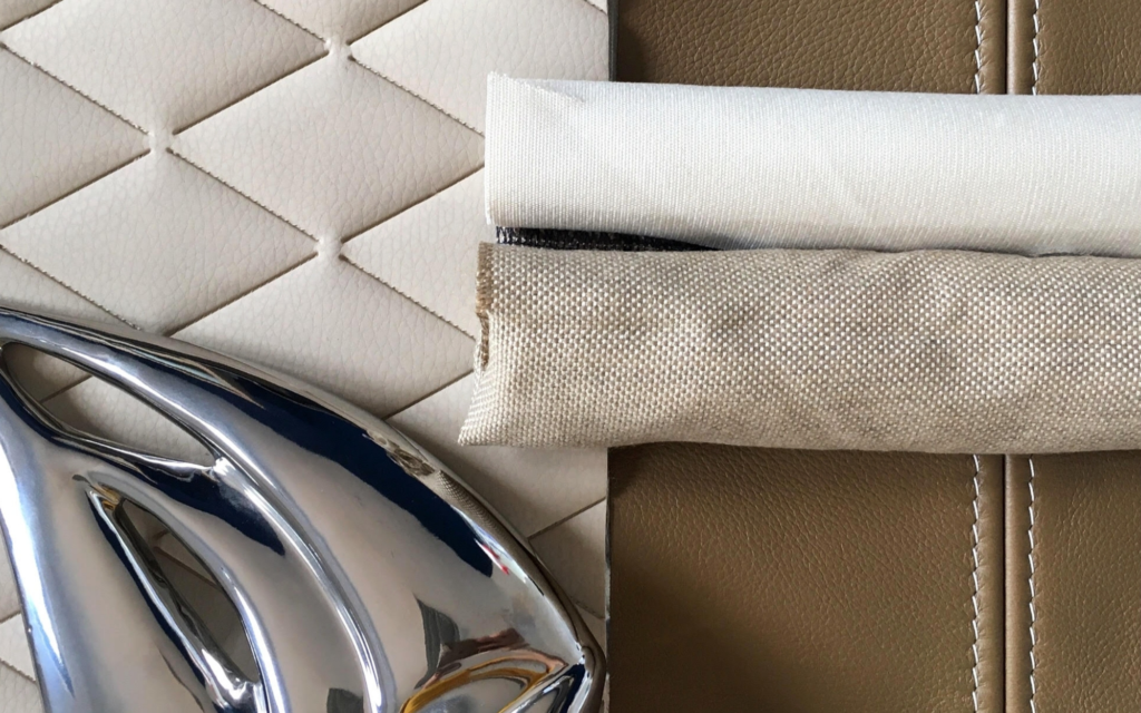 Frey helps you visualise refit yacht cushions with marine vinyl or leather, in colours of your choice or with diamond stitch.