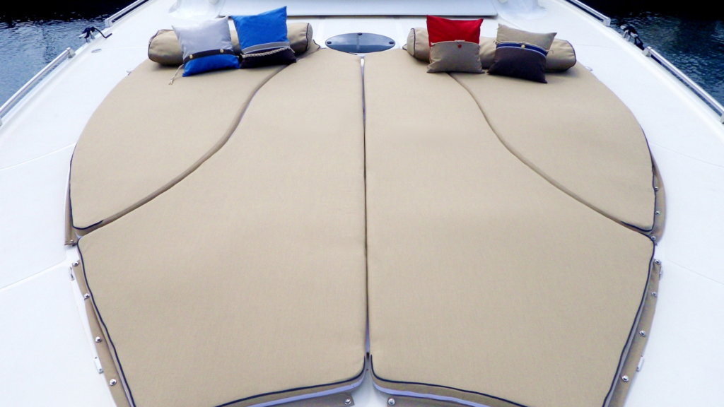 Sunbed cushions in sections with strong fastening system adding style and comfort o your yacht deck.
