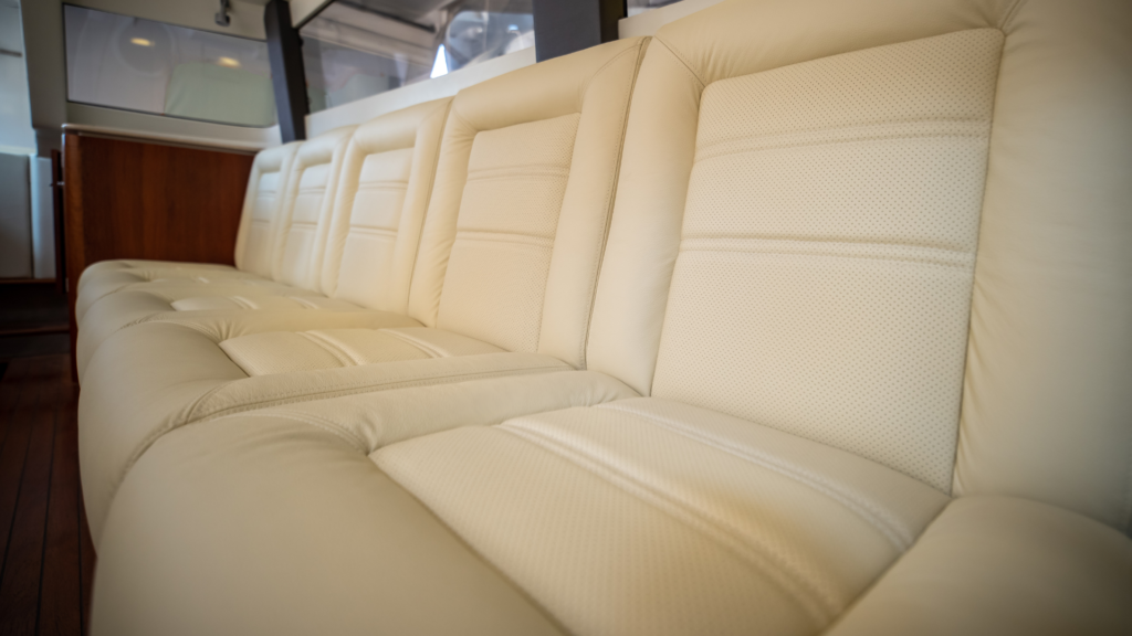 Vikal tender Hybrid Limousine complete interior cabin refit by Frey, in perforated and plain genuine, luxury Italian leather.