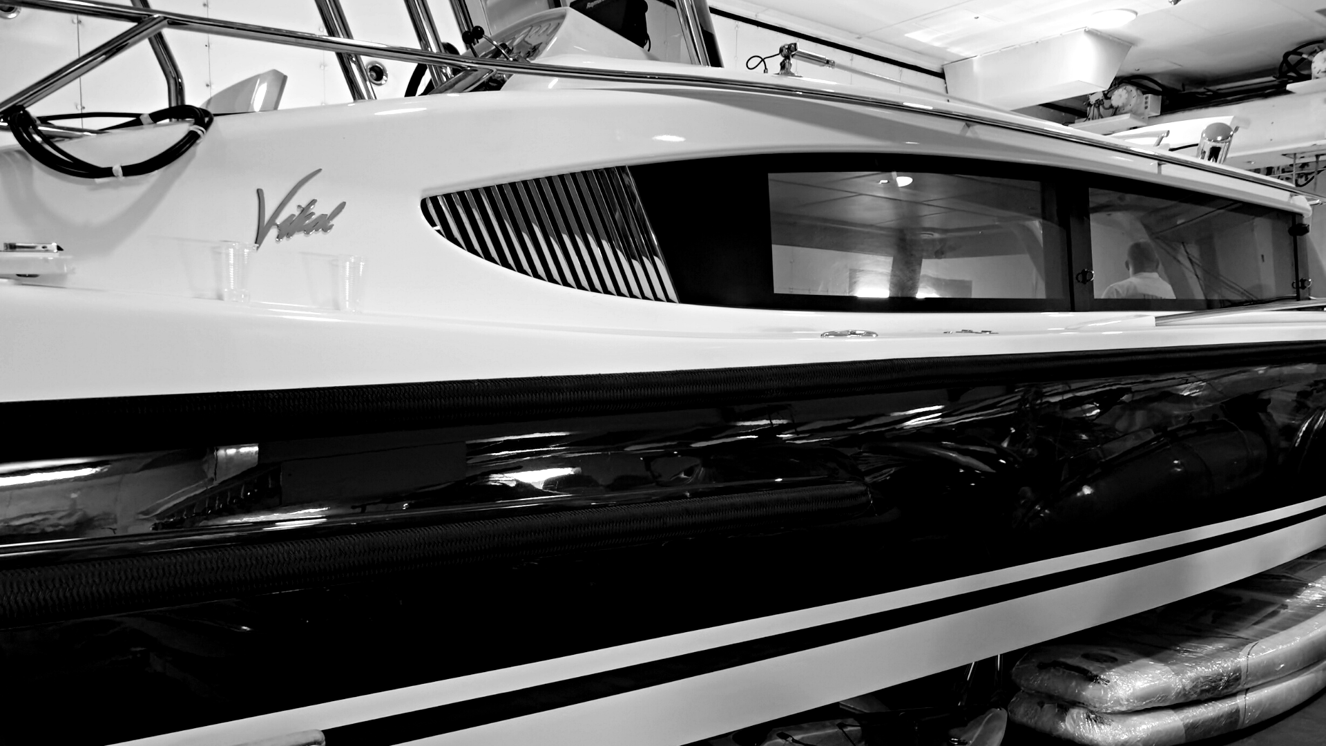 Complete customised re-upholstery exterior cushions in the aft and forward cockpit for superyacht jet tender VIKAL 12 m.